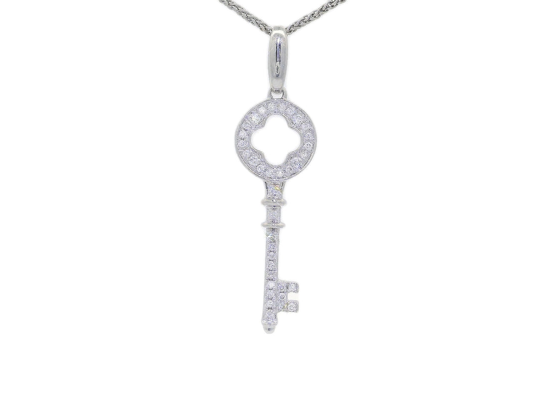 0.12 CTW Natural Diamond Key Pendant Necklace in White Gold