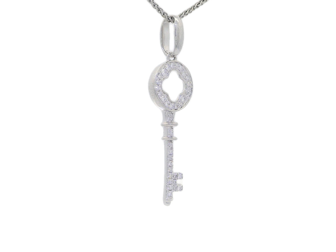0.12 CTW Natural Diamond Key Pendant Necklace in White Gold