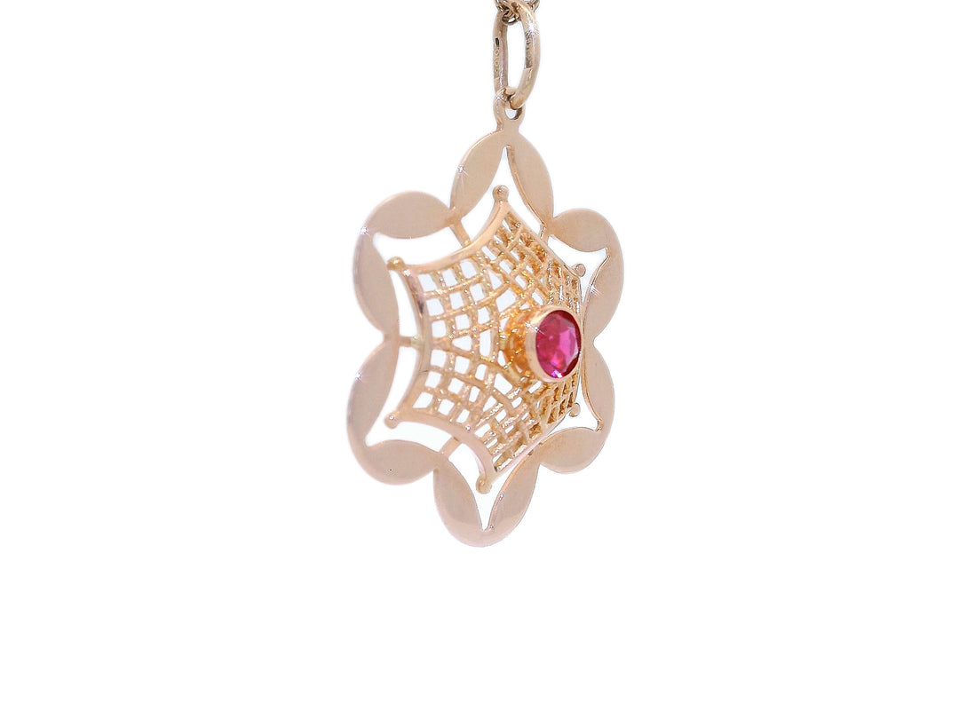 Floral AAA Grade Natural Ruby Pendant Necklace in 14KT Rose Gold