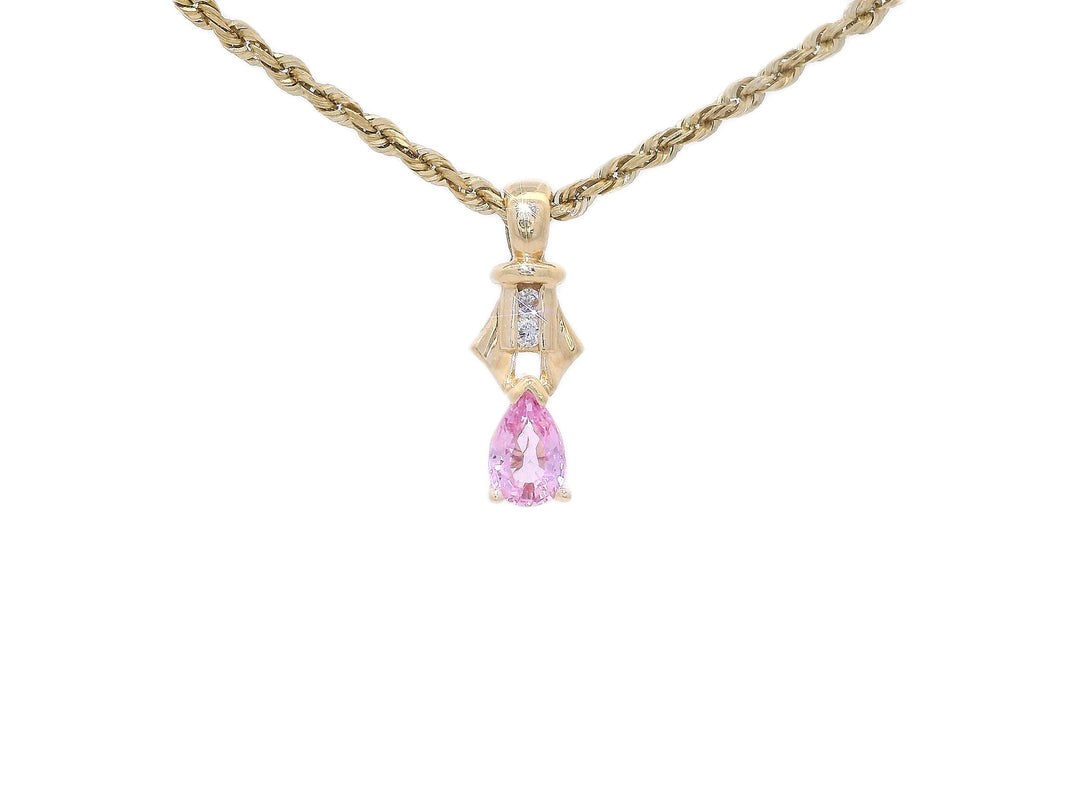 0.50 CTW Pear-Shaped Nautral Pink Sapphire & Diamond Pendant Necklace in 14KT Yellow Gold