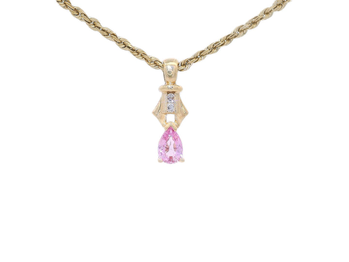 0.50 CTW Pear-Shaped Nautral Pink Sapphire & Diamond Pendant Necklace in 14KT Yellow Gold