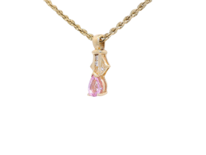 0.50 CTW Pear-Shaped Nautral Pink Sapphire & Diamond Pendant Necklace in 14KT Yellow Gold