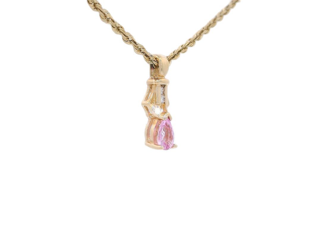 0.50 CTW Pear-Shaped Nautral Pink Sapphire & Diamond Pendant Necklace in 14KT Yellow Gold