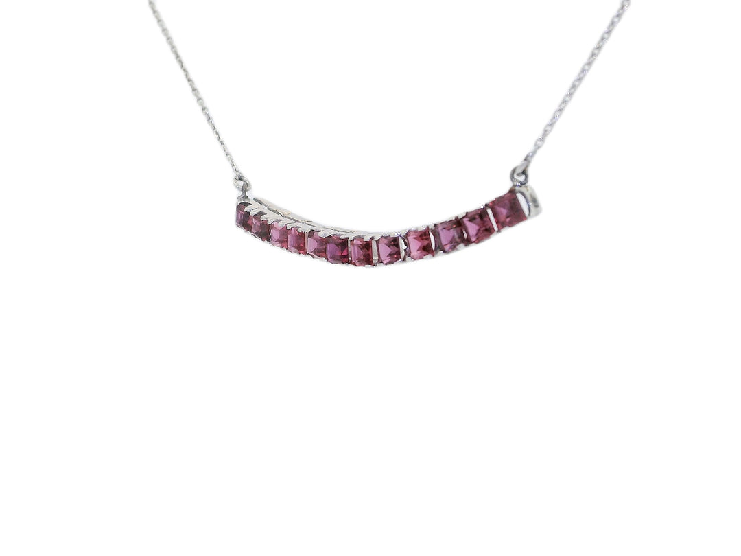0.75 CTW Natural Pink Sapphire Curved Bar Necklace in 14KT White Gold