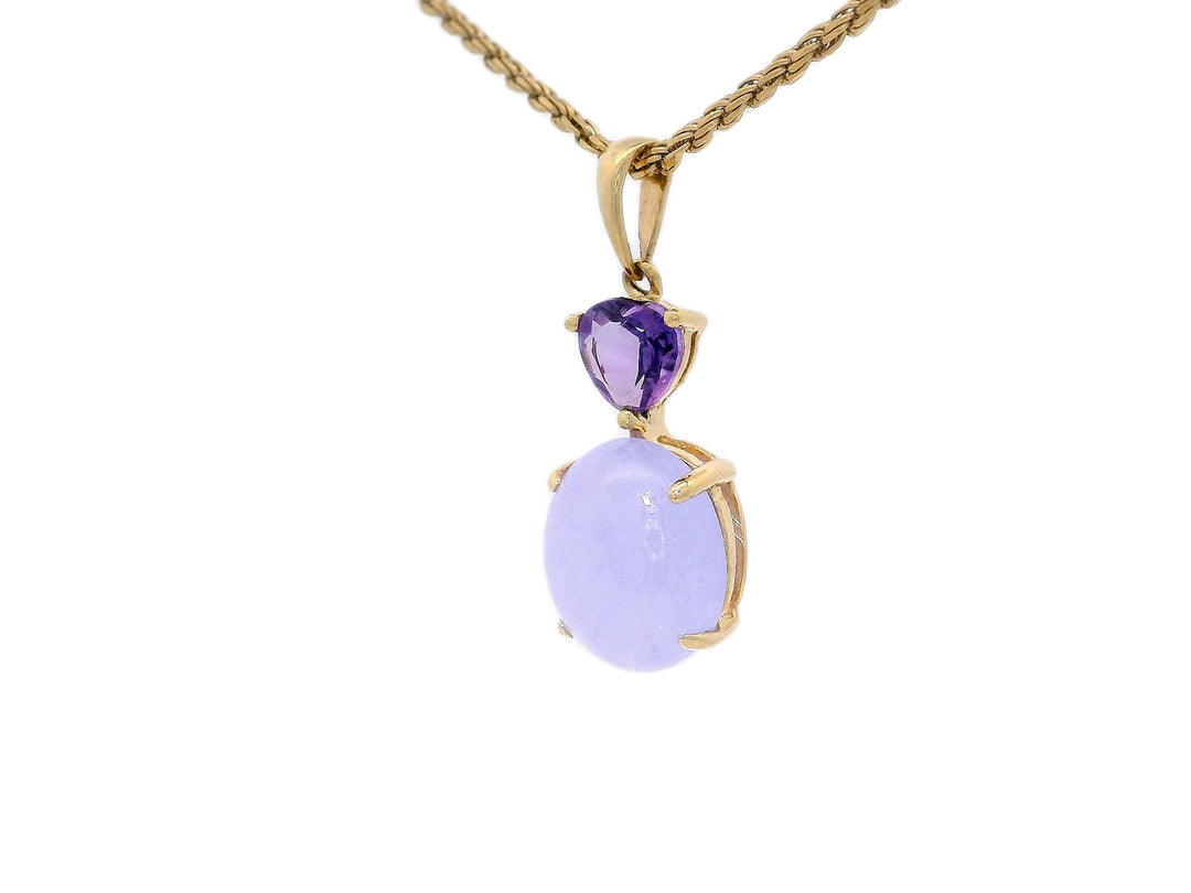 5.85 CTW Natural Purple Jade & Sapphire Heart Pendant Necklace in 14KT Yellow Gold