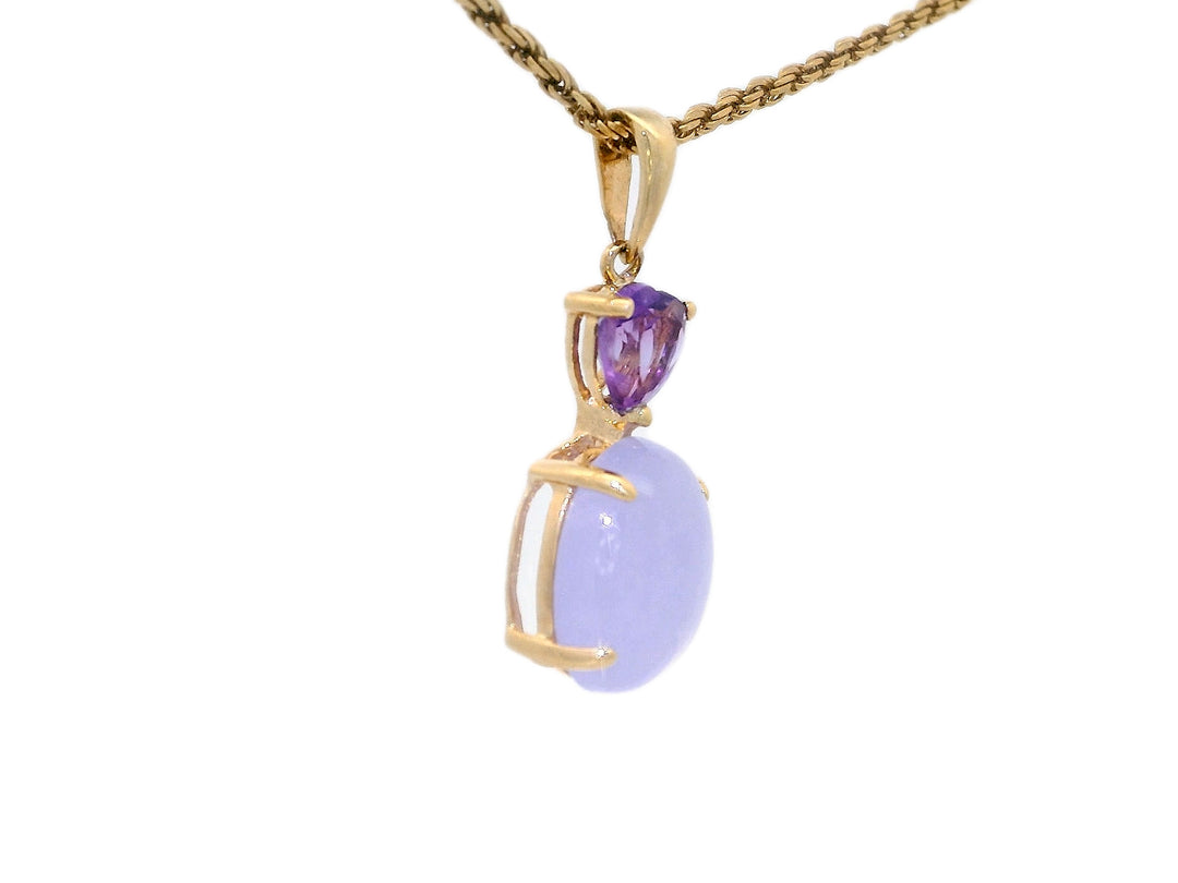 5.85 CTW Natural Purple Jade & Sapphire Heart Pendant Necklace in 14KT Yellow Gold