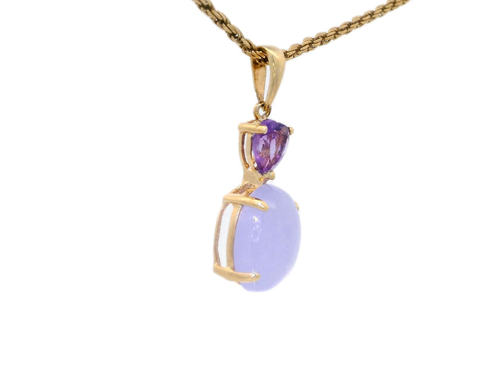 5.85 CTW Natural Purple Jade & Sapphire Heart Pendant Necklace in 14KT Yellow Gold
