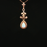 Pear Opal Seed Pearl Fleur-de-Lis Antique Victorian Pendant Necklace (⅓ ct.) in 14k Yellow Gold