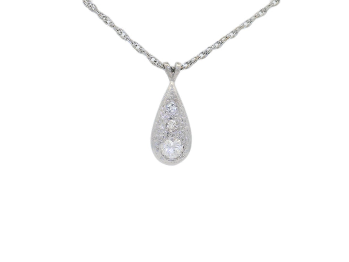 0.50 CTW Vintage Natural Diamond Teardrop-Shaped Pendant Necklace in 14KT White Gold Necklaces Jewelry Depot, Inc..