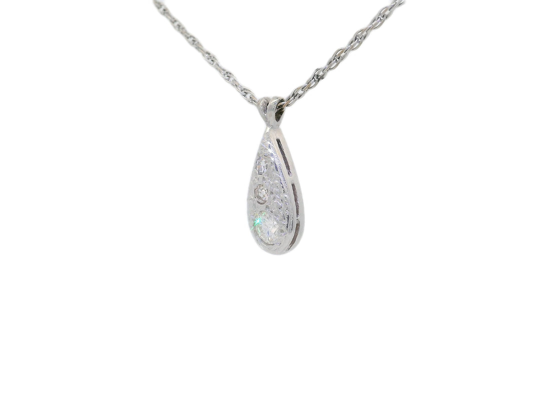 0.50 CTW Vintage Natural Diamond Teardrop-Shaped Pendant Necklace in 14KT White Gold Necklaces Jewelry Depot, Inc..
