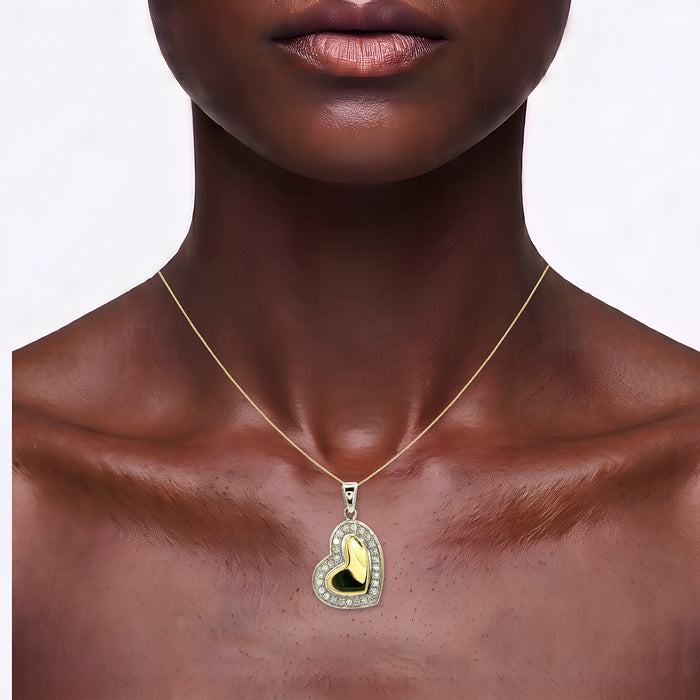 Diamond Heart of Gold Pendant Necklace (1 ct. tw.) in 18k White & Yellow Gold shown on the neck (deep skin tone)