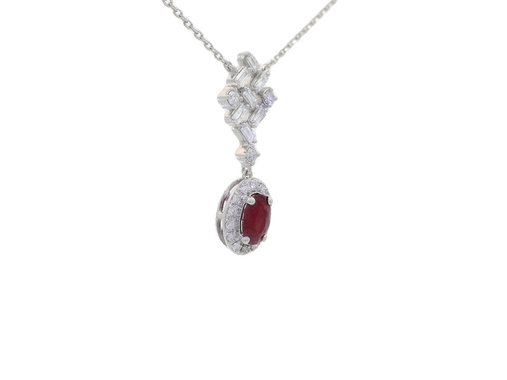 1.10 CTW AAA Grade Natural Ruby & Diamond Adjustable Necklace in 14KT White Gold