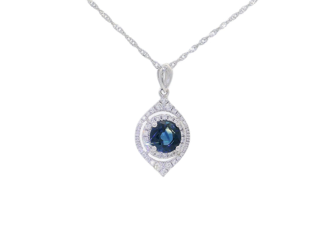 1.60 CTW AAA Grade Natural Deep Blue Sapphire & Diamond Necklace in 14KT White Gold