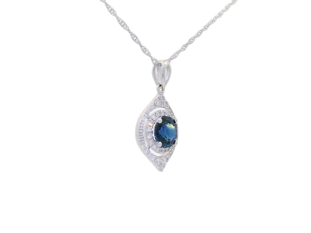 1.60 CTW AAA Grade Natural Deep Blue Sapphire & Diamond Necklace in 14KT White Gold