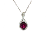 Oval Deep Red Lab-Grown Rubellite Cubic Zirconia Halo Pendant Necklace (1 ⅓ ct.) in Sterling Silver