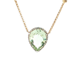 Checkerboard Pear Peridot Cubic Zirconia Halo Pendant Necklace (6 ⅘ ct.) in Sterling Silver