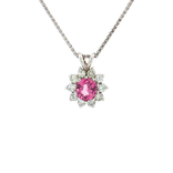 Vivid Pink Sapphire Colorless Nearly Flawless Halo Diamond Pendant Necklace (1 ⅗ ct. tw.) in 14k White Gold