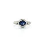 Oval Cut Vivid Sapphire & Colorless Pavé Diamond Ring (2 ct. tw.) in 18k White Gold