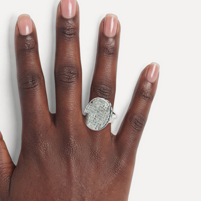 Certified Colorless Invisibly Set Princess Cut Diamond Cluster Ring (8 ½ ct. tw.) in 14k White Gold shown on a hand (deep skin tone)