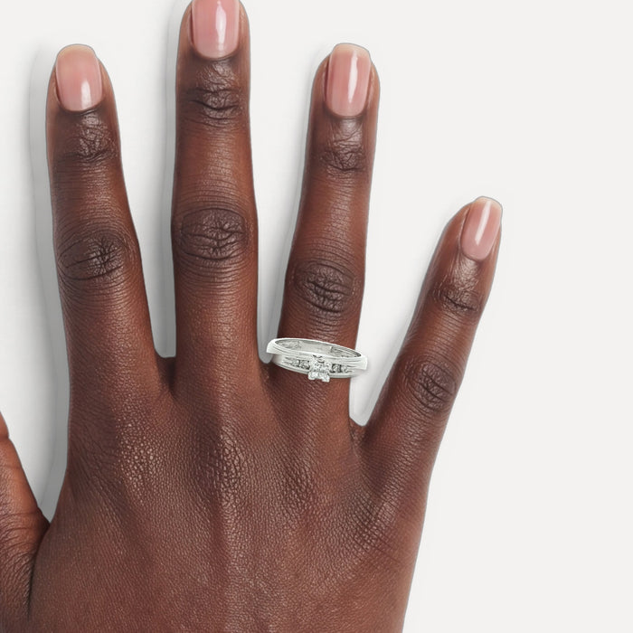Princess Cut & Round Brilliant Cut Near Colorless Diamond Ring (½ ct. tw.) in 14k White Gold shown on a hand (deep skin tone)
