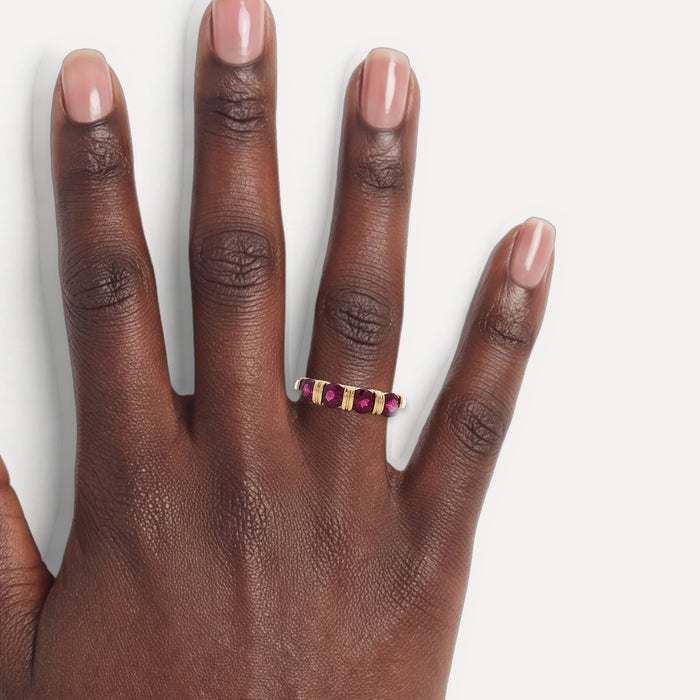 Vivid Deep Pink Tourmaline Ring (1 ct.) in 14k Yellow Gold shown on a hand (deep skin tone)