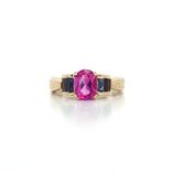 Vintage Oval Vivid Pink Topaz & Amethyst Ring (1 ½ ct. tw.) in 10k Yellow Gold