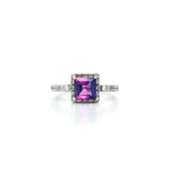 Deep Siberian Square Step Cut Amethyst Colorless Nearly Flawless Halo Diamond Ring (2 ⅓ ct. tw.) in 18k White Gold
