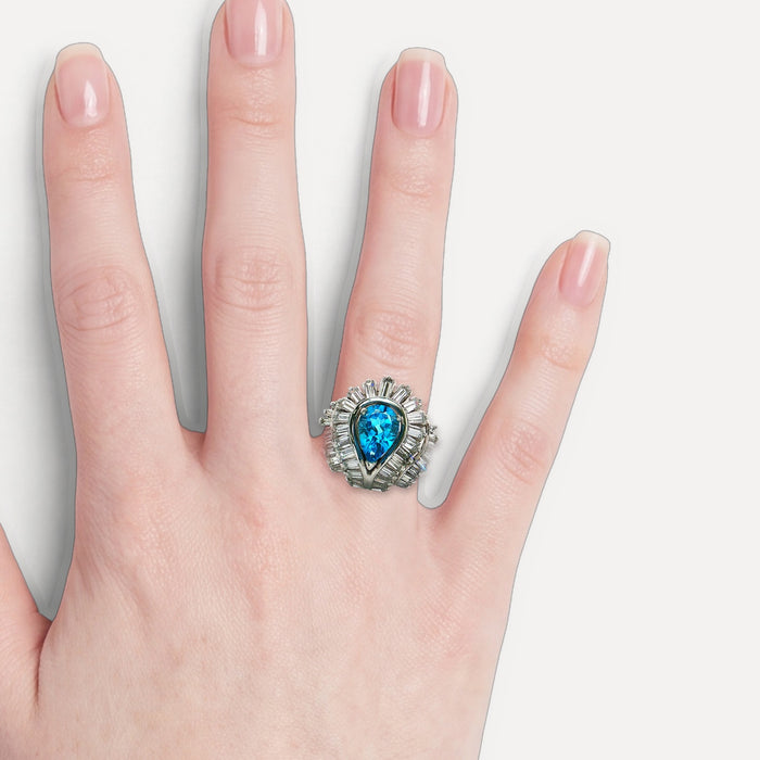London Blue Topaz & Nearly Flawless Colorless Diamond Ring (3 ⅞ ct.) in Platinum shown on a hand (light skin tone)