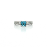 Asscher Cut London Blue Topaz Pavé Diamond Ring (1 ⅗ ct. tw.) in 18k White Gold