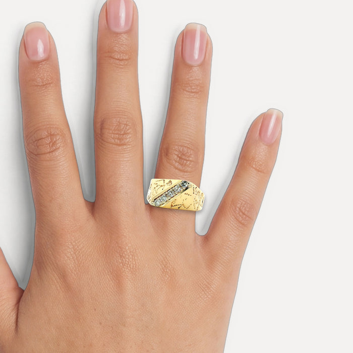 Near-Colorless Diamond Cigar Band Ring (¼ ct. tw.) in 14k Yellow Gold shown on a hand (medium skin tone)
