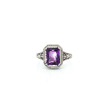 Vintage Art Deco Amethyst Ring (1 ¾ ct.) with Intricate Filigree Design in 14k White Gold