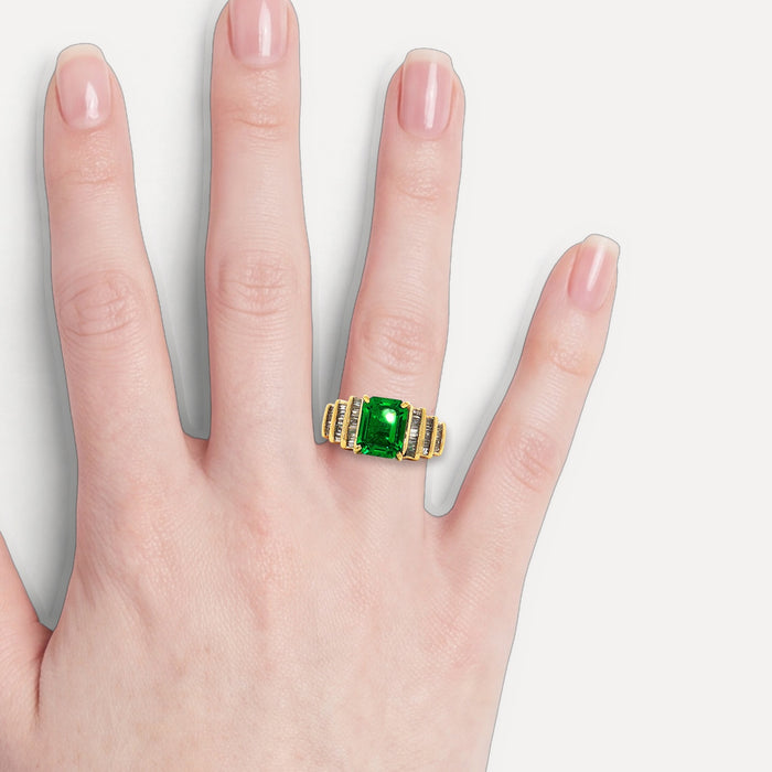 Vivid Tsavorite Green Garnet & Diamond Ring (3 ¼ ct. tw.) in 14k Yellow Gold shown on a hand (light skin tone)