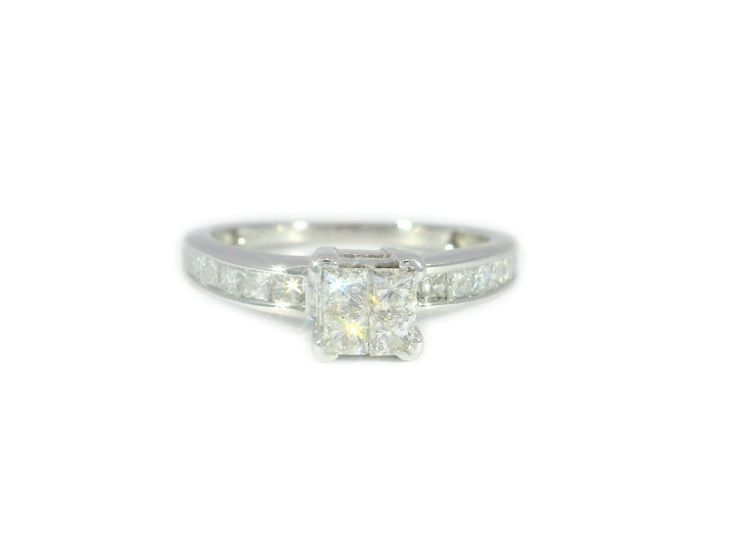 1.00 CTW Princess Cut Cluster Natural Diamond Engagement Ring in White Gold