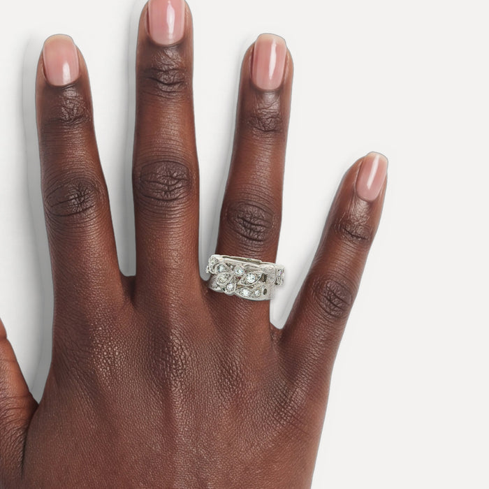 Vintage Round Brilliant Cut Diamond Art Deco Ring (1 ⅙ ct.) in 14k White Gold shown on a hand (deep skin tone)