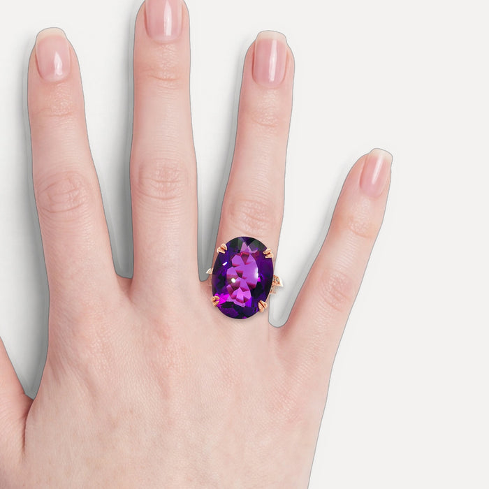 Deep Purple Amethyst & Diamond Cocktail Ring (22 ¼ ct. tw.) in 10k Rose Gold shown on a hand (light skin tone)