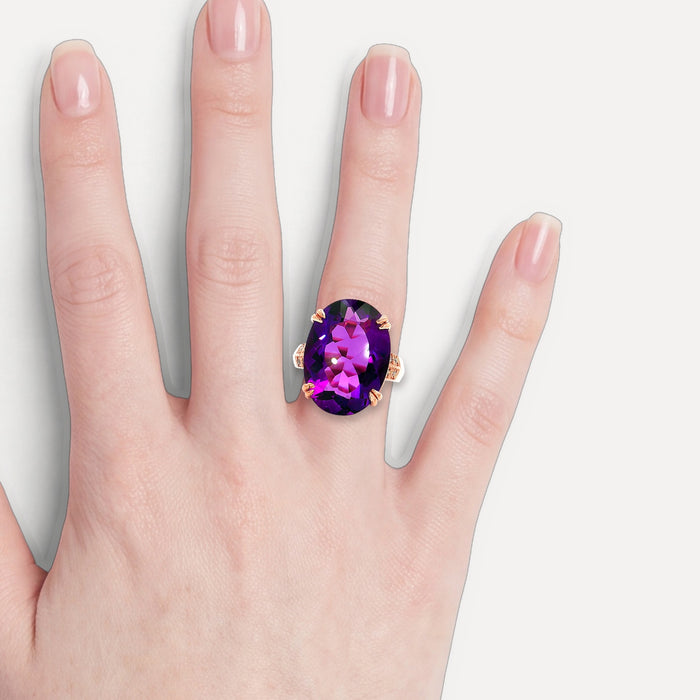 Deep Purple Amethyst & Diamond Cocktail Ring (22 ¼ ct. tw.) in 10k Rose Gold shown on a hand (light skin tone)