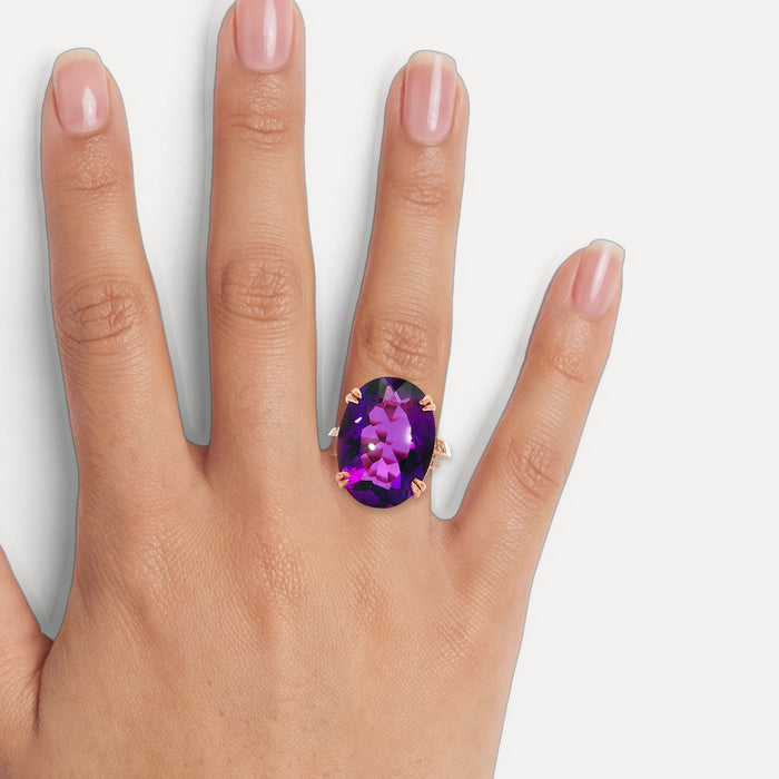 Deep Purple Amethyst & Diamond Cocktail Ring (22 ¼ ct. tw.) in 10k Rose Gold shown on a hand (medium skin tone)