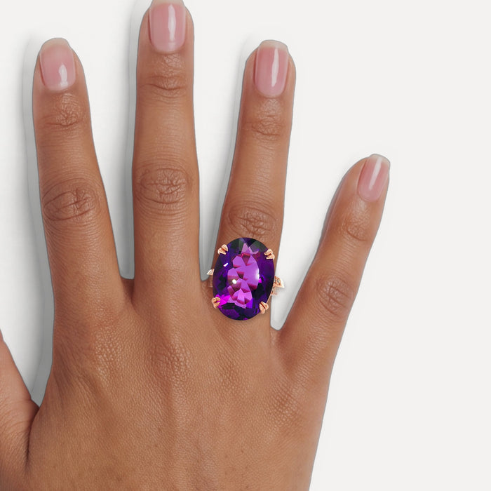 Deep Purple Amethyst & Diamond Cocktail Ring (22 ¼ ct. tw.) in 10k Rose Gold shown on a hand (medium deep skin tone)