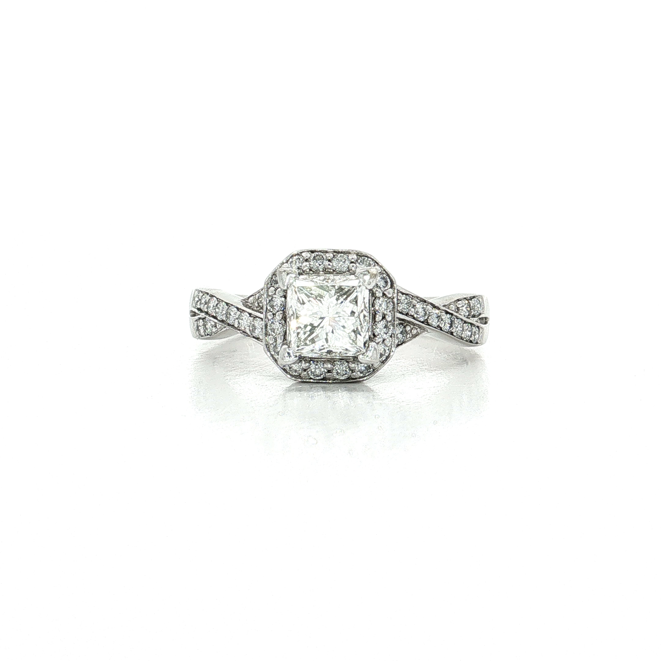 Princess Cut Halo Diamond Engagement Ring (1 ¾ ct) in 14k White Gold ...