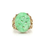 Vintage Large Hand Carved Oval Shaped Jade Ring in 14k Yellow Gold