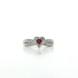 Heart Shaped Deep Red Ruby Near-Colorless Halo Diamond Ring (1 ct. tw.) in 10k White Gold