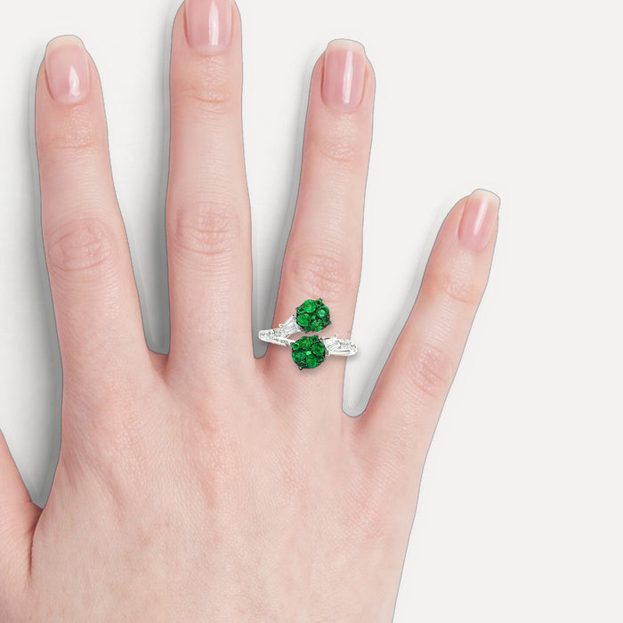 Vivid Emerald Colorless Nearly Flawless Toi et Moi Diamond Ring (2 ct. tw.) in 14k White Gold shown on a hand (light skin tone)