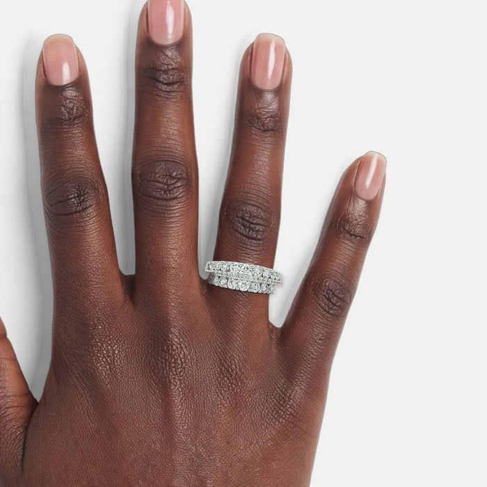 Nearly Flawless Colorless Diamond Three-Row Anniversary Ring (1 ½ ct.) in 14k White Gold shown on a hand (deep skin tone)
