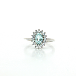 Oval-Shaped Vivid Aquamarine & CZ Halo Ring (⅔ ct. tw.) in Sterling Silver