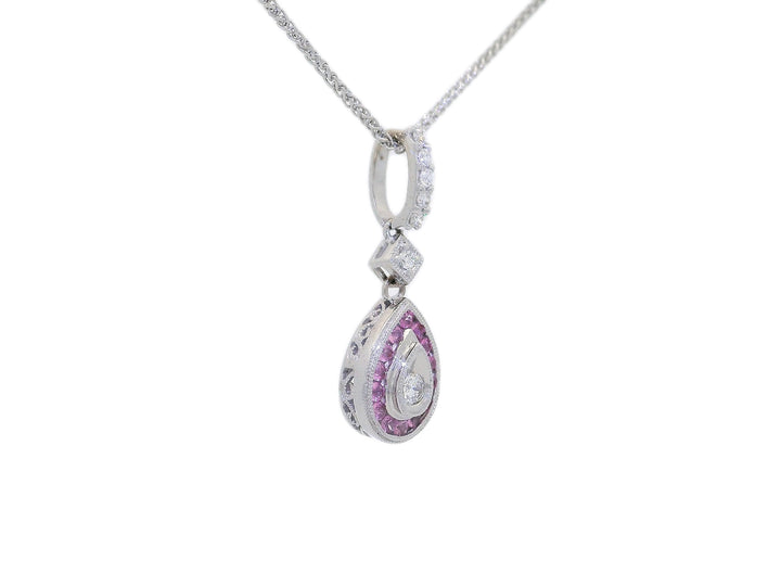 0.62 CTW AAA Grade Natural Pink Sapphire & Diamond Teardrop-Shaped Pendant Necklace in 14KT White Gold
