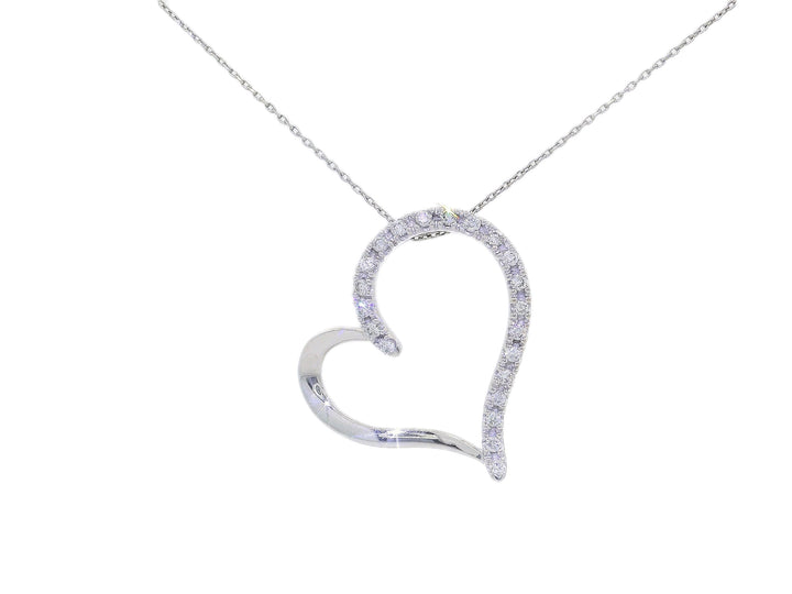 Heart-shaped diamond necklace on a white background
