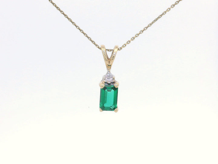 LAB GROWN Emerald Pendant Necklace 10KT YELLOW GOLD