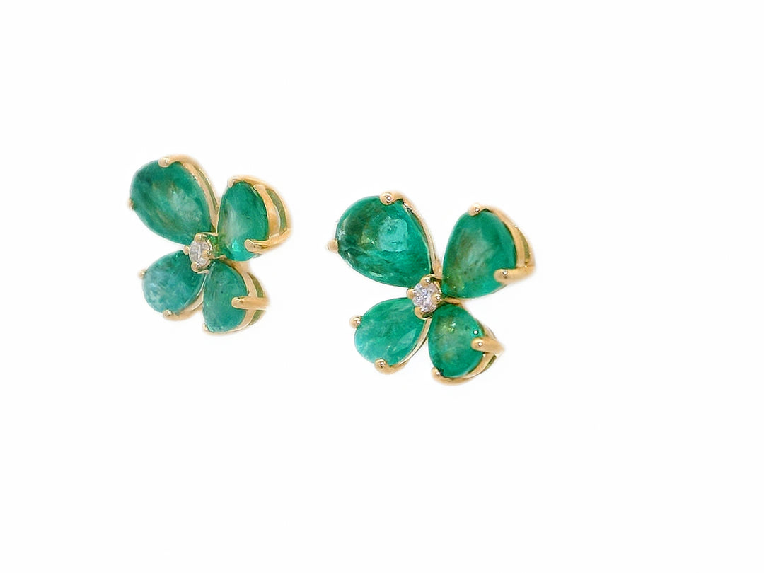 2.04 CTW Natural Emerald & Diamond Butterfly Stud Earrings in 14KT Yellow Gold