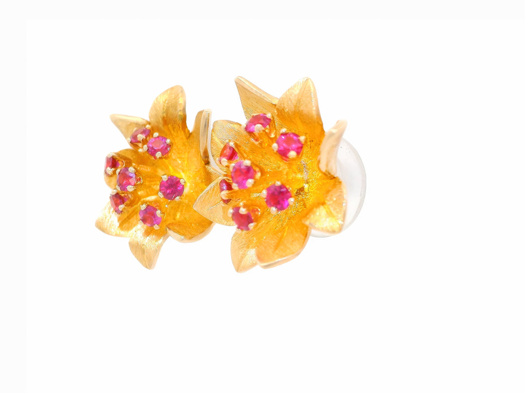 0.50 CTW Ruby Floral Stud Earrings in 14KT Yellow Gold