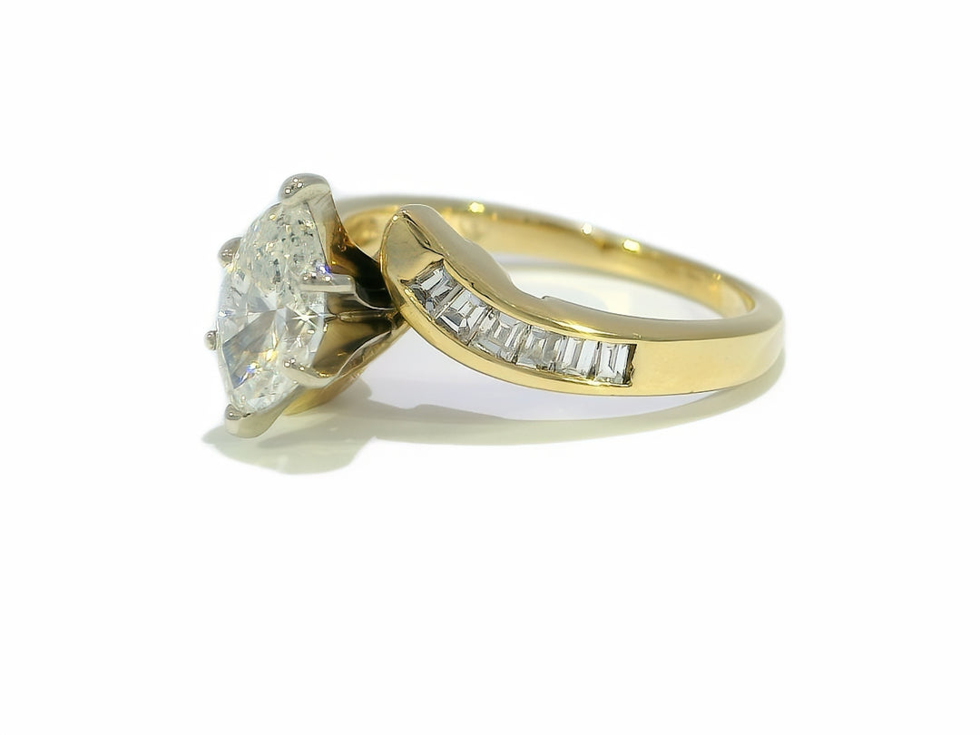 1.05 CTW EGL Certified Marquise Diamond Engagement Ring in 14KT Yellow Gold